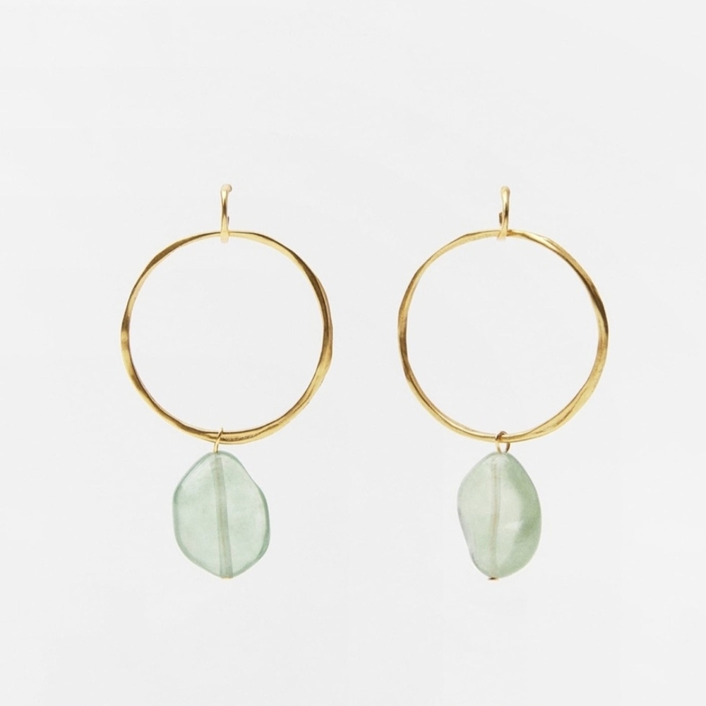 NWOT Zara Gold and Green Hoop Earrings